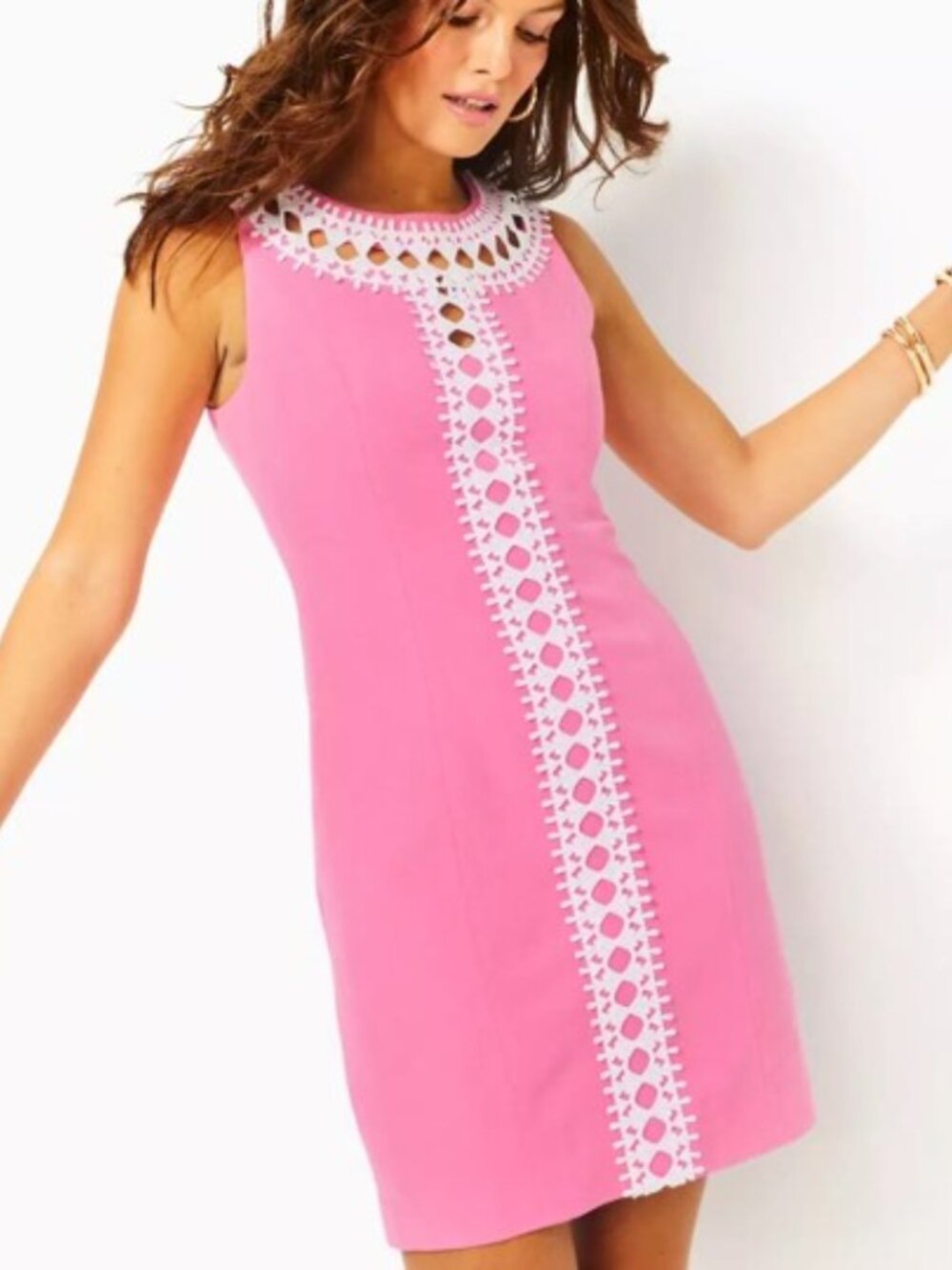 Lilly Pulitzer Pink Mila Shift Dress with White Crochet Trim, 0, NWT